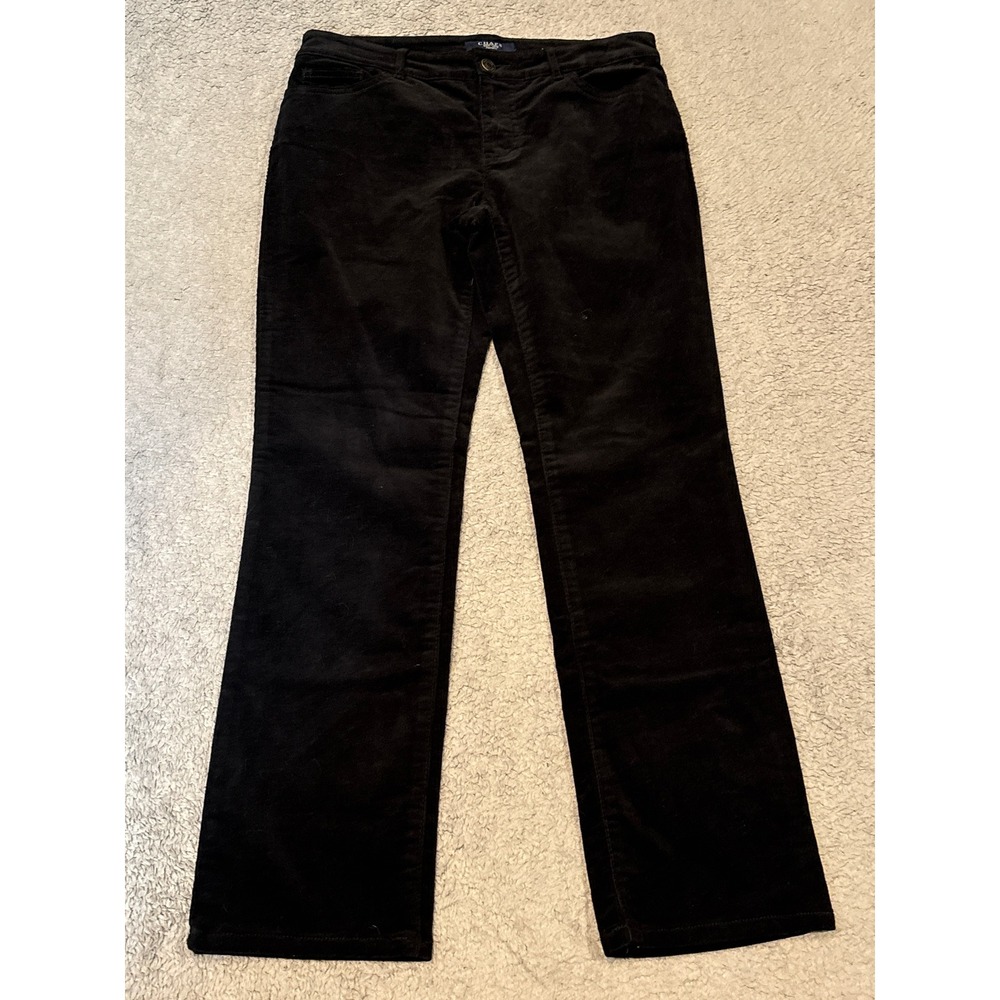 Chaps Petite Black Corduroy Pants Straight Leg Mid Rise Stretch Size 4P